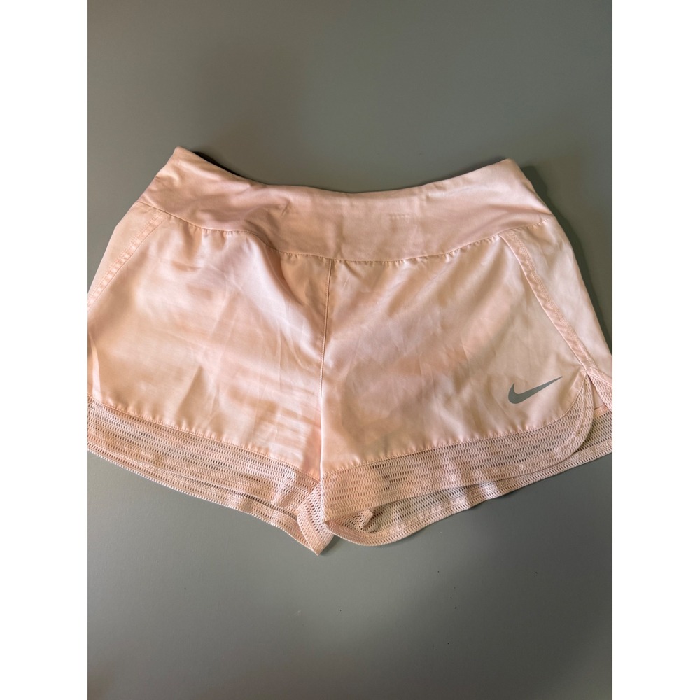 Nike Dri-FIT Womens Running Shorts Peach Pink Mesh Trim Back Zip Pocket Size M